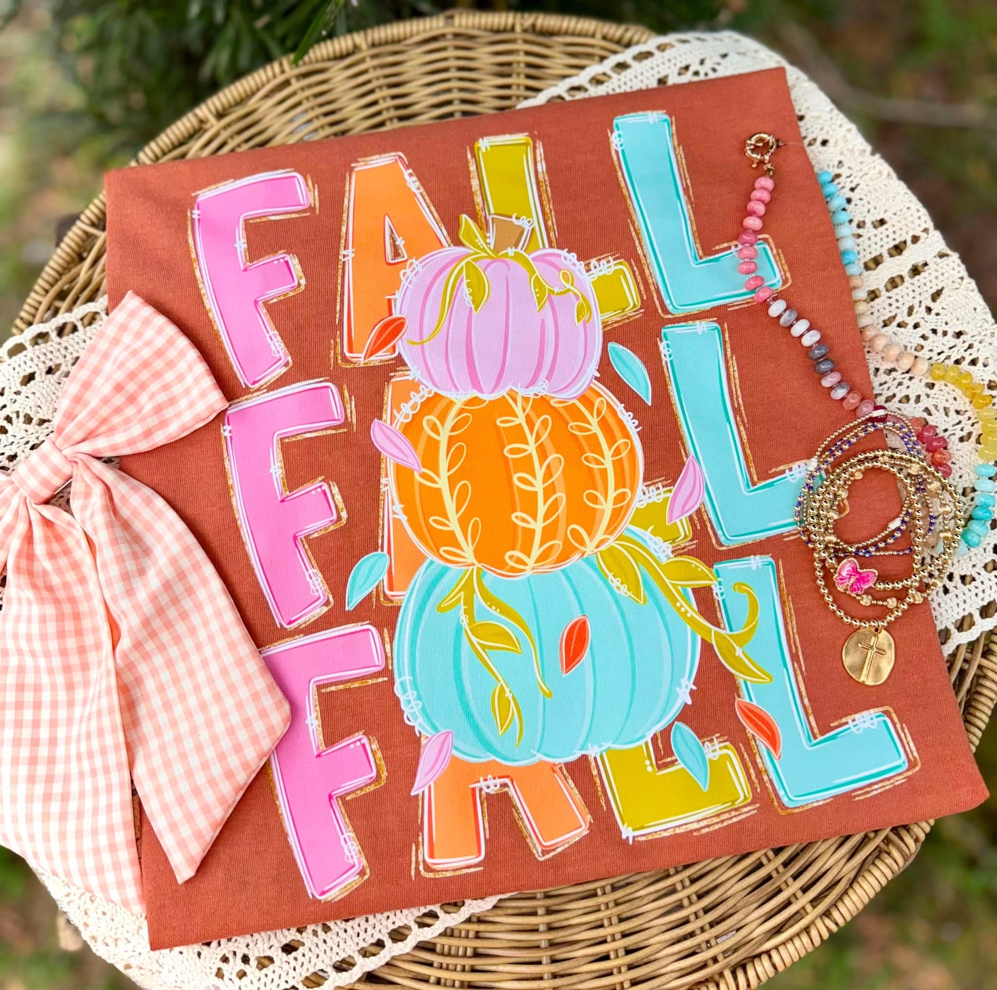 Neon Fall Stacked Pumpkins Short Sleeve Shirt