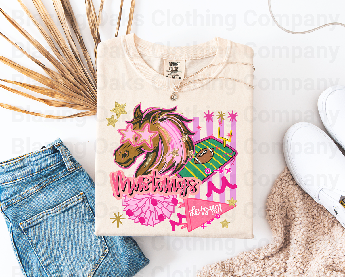 Pink Preppy Mustangs Short Sleeve Shirt