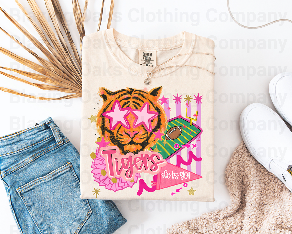 Pink Preppy Tigers Short Sleeve Shirt