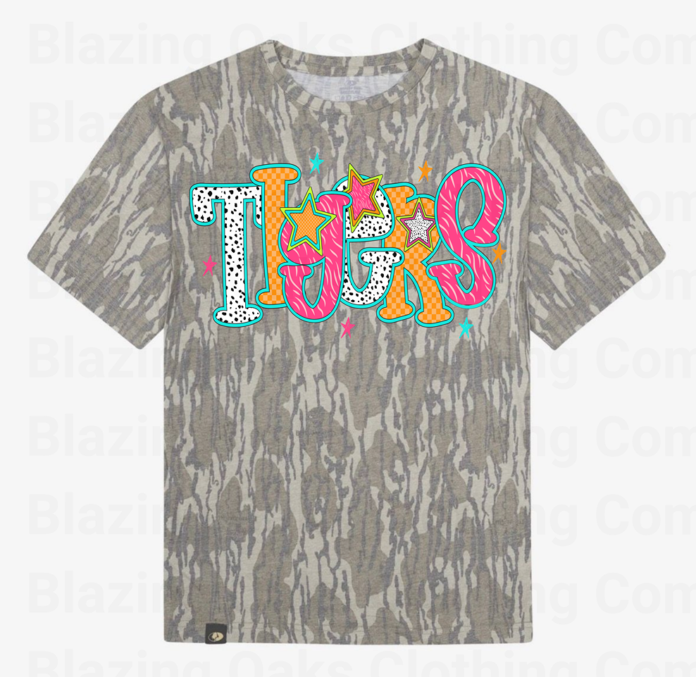 Camo Preppy Star Tigers Short Sleeve Shirt